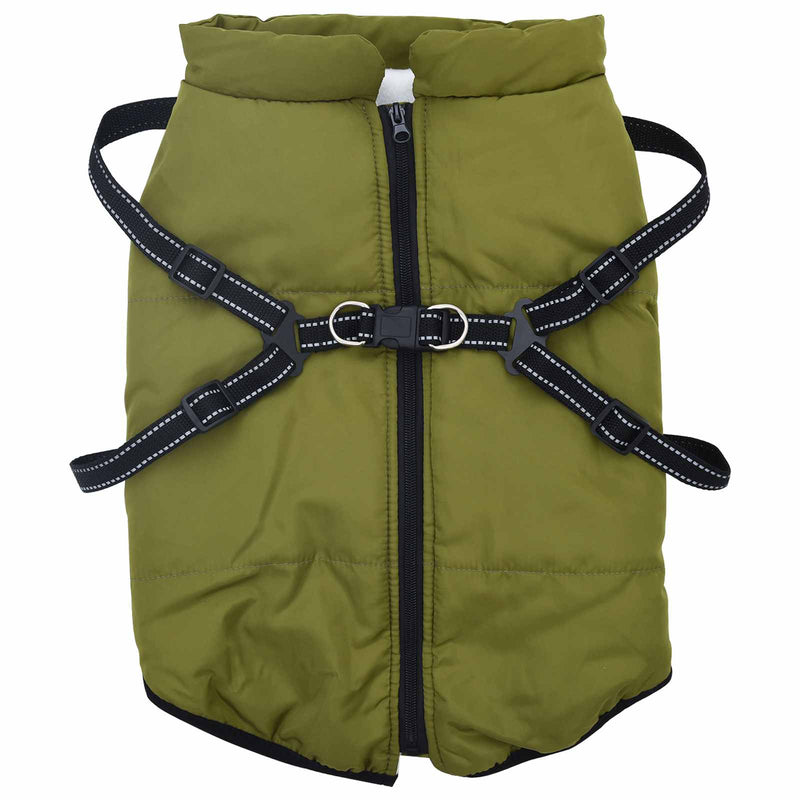 Afbeelding laden in galerijviewer, Vidaxl hondenjas met harnas legergroen 5xl fleece en polyester

