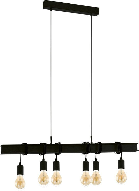 Eglo townshend 6 hanglamp - e27 - 100,5 cm - zwart