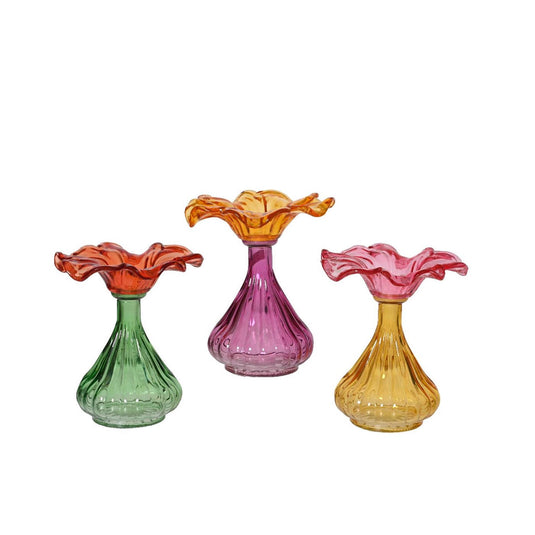Decoris vaas bloem glas ø16,5xh19cm 3 assorti