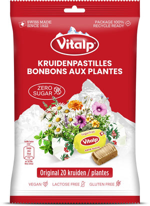 Vitalp - keelpastilles - original met 20 kruiden suikervrij - vegan - 16 zakjes - 75 gram