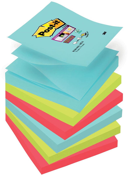 Post-it® z-notes post-it super sticky 76x76mm assorti pak 6 stuks 90 vel