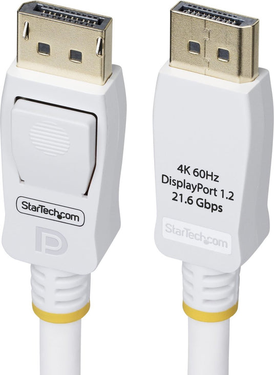 Startech 3m vesa gecertificeerde displayport 1.2 kabel, wit, 4k60hz, 21.6gbps, vergrendelbare dp connectors, dp 1.2 kabel