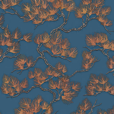 Dutch wallcoverings behang pine tree goudkleurig en blauw
