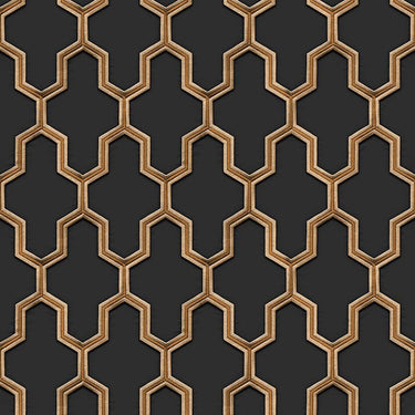 Dutch wallcoverings behang geometric zwart en goudkleurig