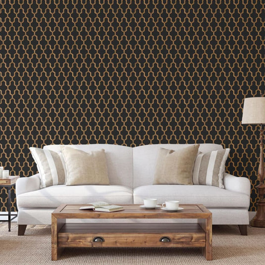 Dutch wallcoverings behang geometric zwart en goudkleurig