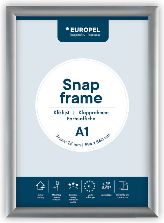 Europel kliklijst – posterlijst – a1 – 59,4 x 84 cm – 25mm – aluminium – zilver
