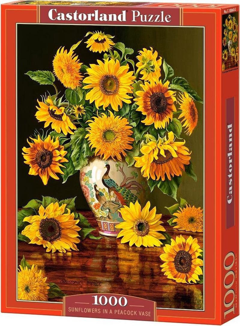 Afbeelding laden in galerijviewer, Castorland sunflowers in a peacock vase – puzzel – 1.000 stukjes – satijnen afwerking – perfecte pasvorm – europese kwaliteit
