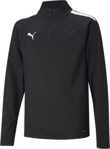 Puma teamliga 1 4 zip top jr unisex sportshirt - black- white