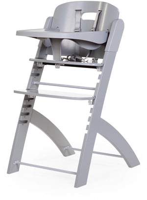 Childhome evosit meegroeistoel met eettablet - houten kinderstoel vanaf 6 maanden die meegroeit tot 85 kg - zitting en voetsteun verstelbaar zonder gereedschap - inclusief harnas en bumper - frame in beuk - stone grey