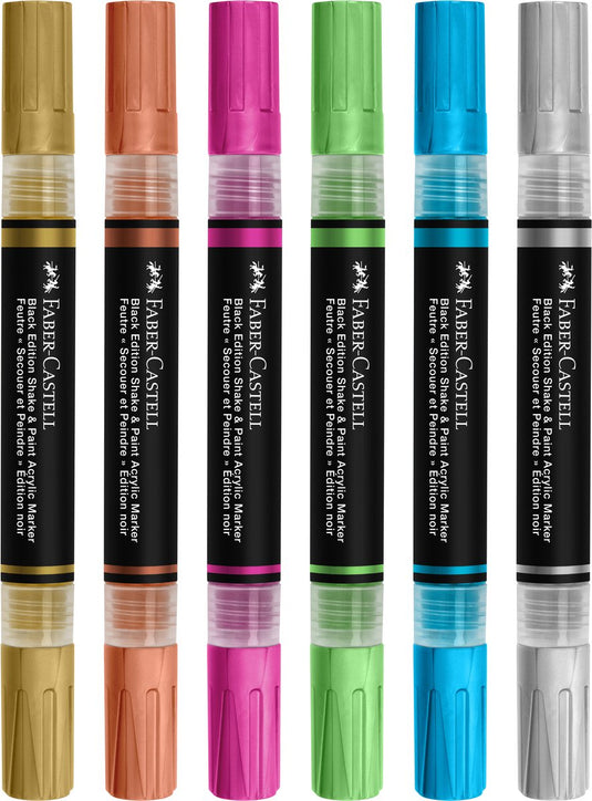 Faber-castell acrylmarker - black edition - shake paint - 6 metallic kleuren - fc-285517