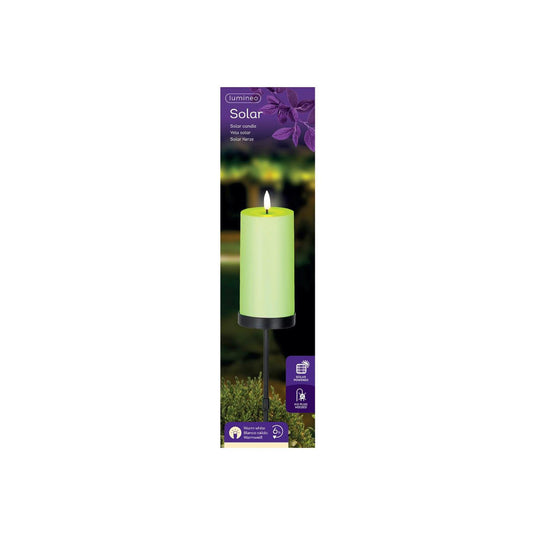 Lumineo solar kaars op steker groen plastic ø7xh117cm