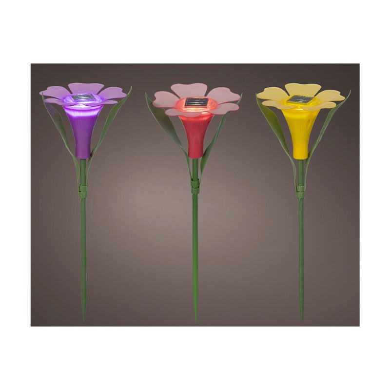 Afbeelding laden in galerijviewer, Lumineo solar steeklamp bloem plastic ø10xh30cm 3 assorti
