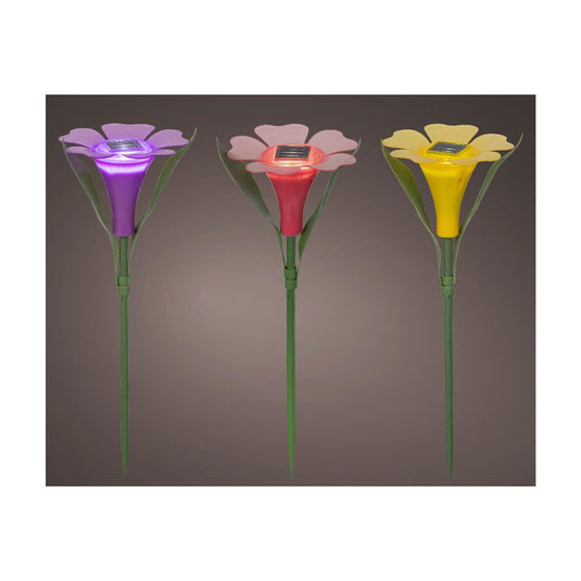 Lumineo solar steeklamp bloem plastic ø10xh30cm 3 assorti