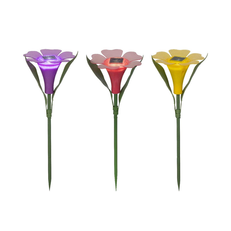 Afbeelding laden in galerijviewer, Lumineo solar steeklamp bloem plastic ø10xh30cm 3 assorti
