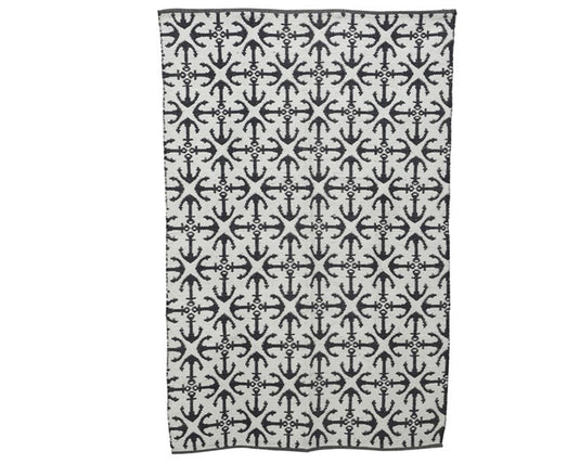 Decoris buitenvloerkleed 100% pvc met blauw ankermotief 180x120cm