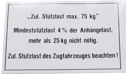 Bünte stützlastschild anhänger load plate 75 kg 105x74 mm