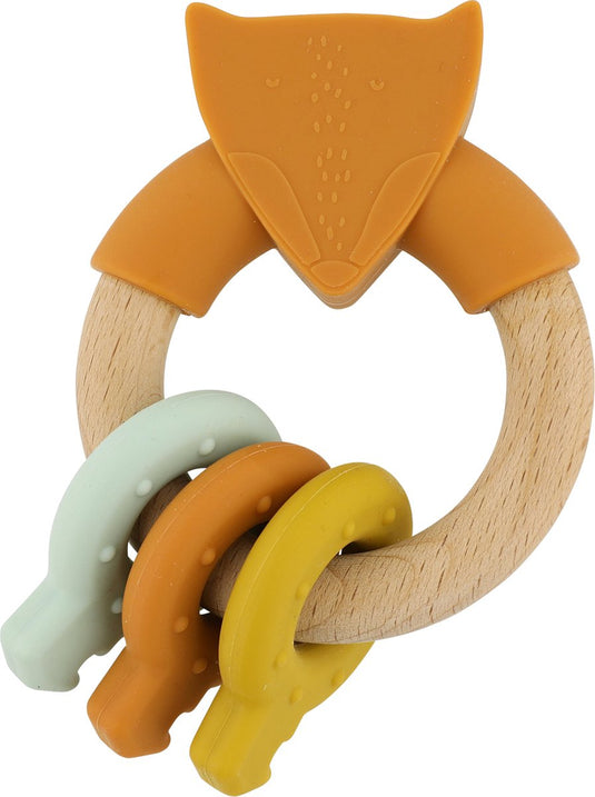 Trixie activiteitenring van hout en silicone - mr. fox - eerste speelgoed voor baby - kraamcadeau - baby cadeau