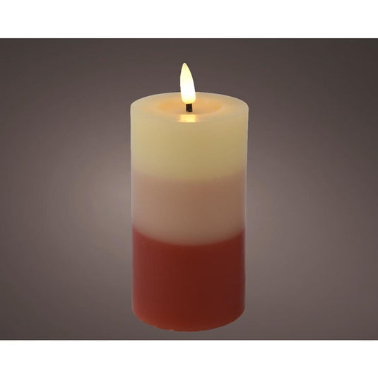 Lumineo led kaars met kleurverloop voor binnen met vlameffect en timer dia7x15cm terra werkt op 2xaaa batterijen (excl)<br> <br>