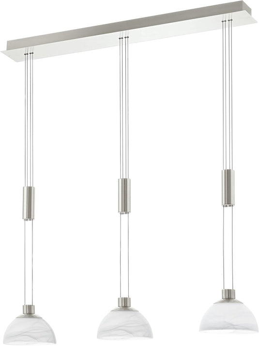 Eglo montefio - hanglamp - 3 lichts - nikkel-mat - alabaster glas - wit