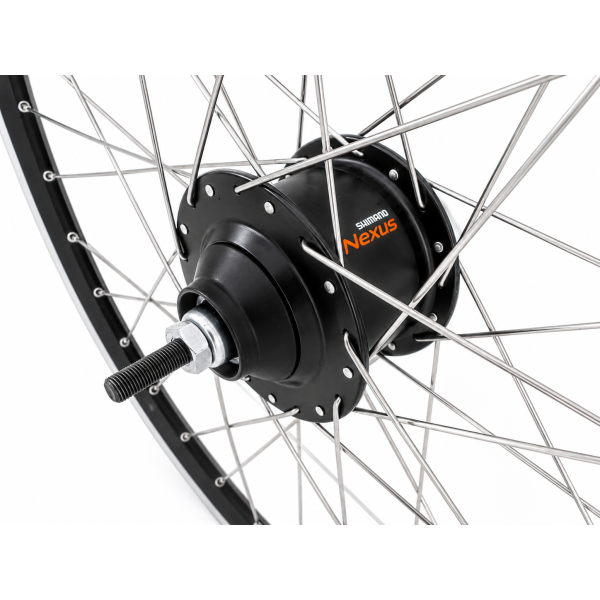 Afbeelding laden in galerijviewer, Shimano achterwiel 28 aluminium zac 2000 velg zwart zilver - sg-c6001-8r nexus 8 naaf en rvs spaken
