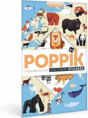 Poppik educatieve stickerposter - dieren van de wereld - 59 herbruikbare stickers