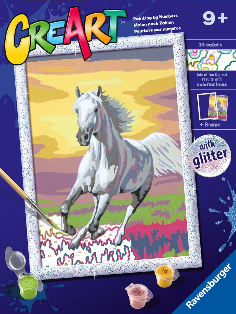 Afbeelding laden in galerijviewer, Ravensburger creart schilderen op nummer - paard bij zonsondergang
