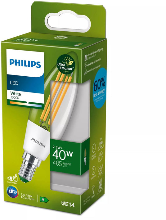 Philips led philips ultra efficient led kaarslamp transparant - 40 w - e14 - wit licht