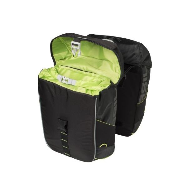 Afbeelding laden in galerijviewer, Basil Miles Double Bag - waterdichte dubbele fietstas, unisex, sportief, zwart-limoen
