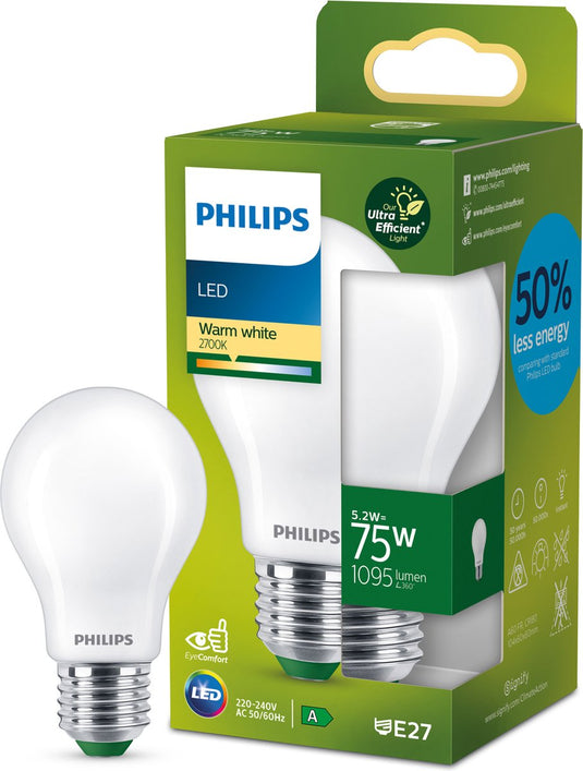 Philips led philips ultra efficient led lamp mat - 75 w - e27 - warmwit licht