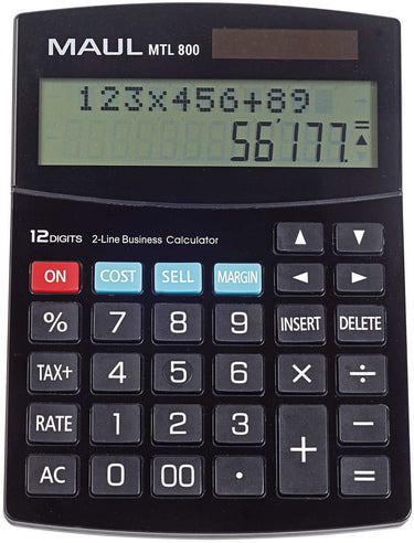 Maul bureaurekenmachine mtl 800 lcd-scherm 2-regelig, 12 cijfers solar batterij 19 x 14 x 3 cm zwart