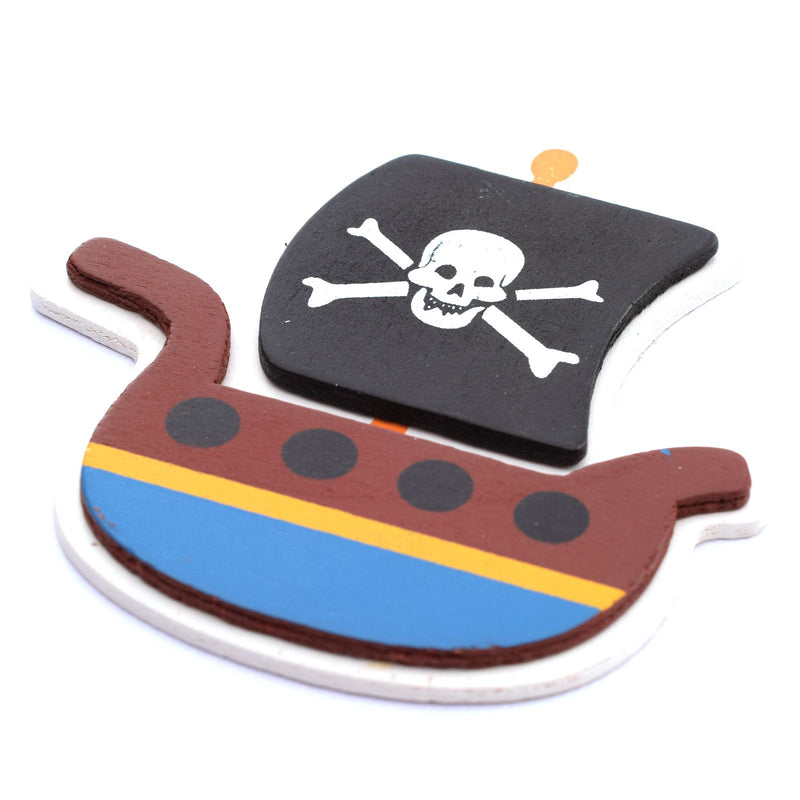 Afbeelding laden in galerijviewer, Darice • painted wood shapes piratenboot 9,5x8,9x0,5cm
