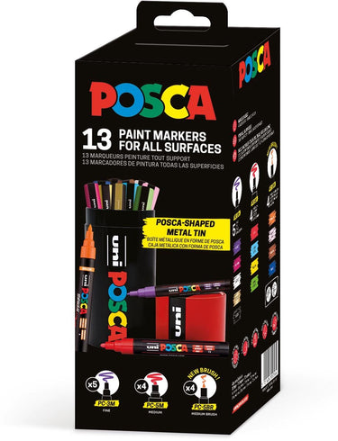 Posca uni paintmarker | assorti | metalen koker van 13 stuks