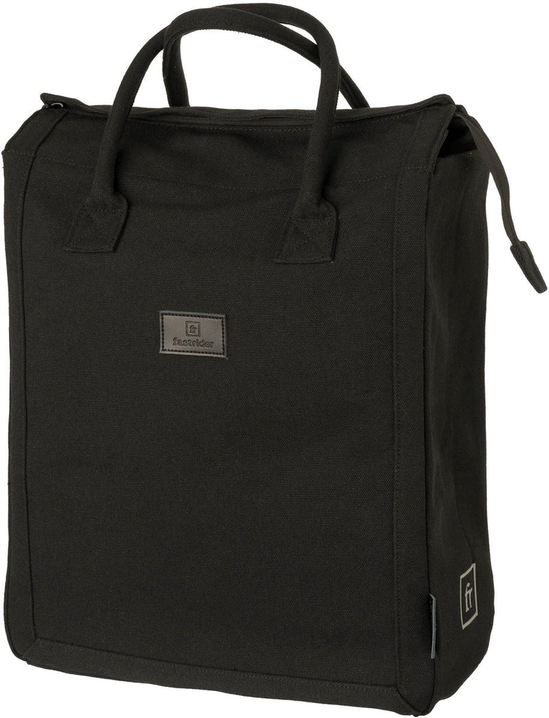 Afbeelding laden in galerijviewer, Fastrider classic - enkele fietstas - boodschappentas - 20l - waterafstotend waxed canvas - click en go systeem - reflecterend - zwart
