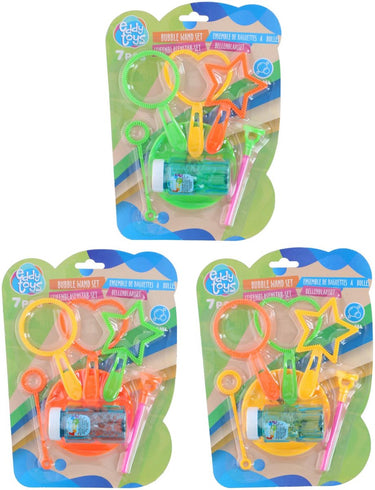 Eddy toys bellenblaas set 7-delig - bubble wand with solution voor kinderen - bellenblaas met vloeistof inclusief stok en schaal - bellenblaas staaf in diverse vormen
