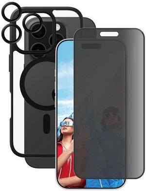 Panzerglass , screenprotector geschikt voor iphone 16 pro - 3-in-1 privacy flagship pack, transparant zwart