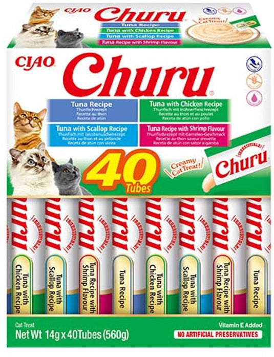 Inaba ciao churu creamy puree liquid kattensnack tonijn zeevruchten 40x14g