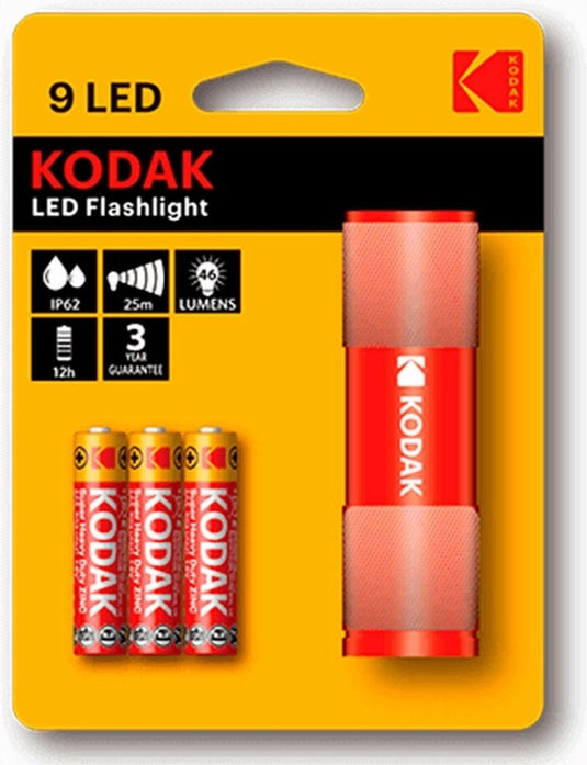 Kodak | 9 led zaklamp | rood | incl batterijen | noodlamp | survival |
