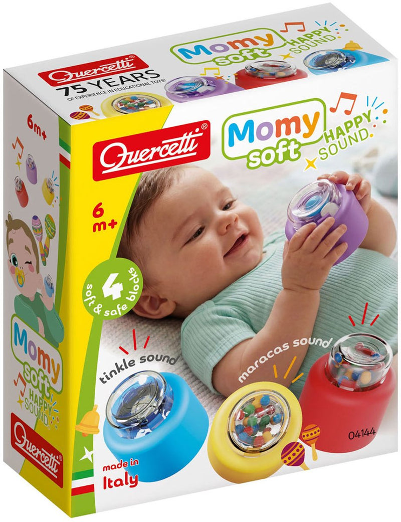 Afbeelding laden in galerijviewer, Quercetti zachte bouwblokken baby speelgoed met geluid 4-delig sensorisch.

