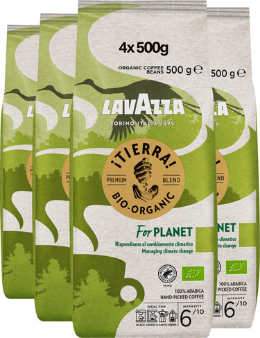 Lavazza tierra for planet koffiebonen - biologische 100% arabica koffie bonen - intensiteit 6 10 - 4 x 500 gram - nl-bio-01