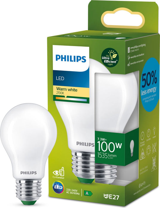 Philips led philips ultra efficient led lamp mat - 100 w - e27 - warmwit licht