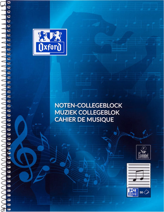 Oxford muziekblok - a4 - 50 vel - blauw