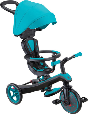 Globber driewieler - trike 4 in 1 in teal - groen blauw - 4in1 converteerbaar - met duwstang - vanaf 10 maanden tot 5 jaar