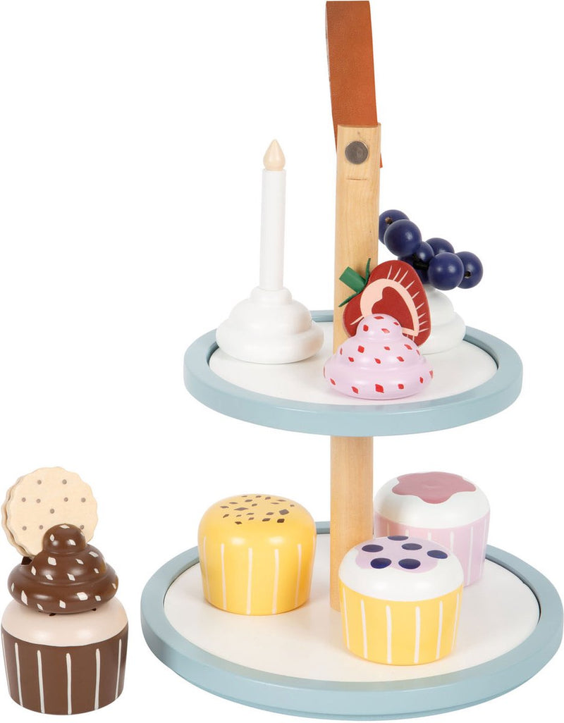 Afbeelding laden in galerijviewer, Small foot - houten speeleten etagere met cupcakes, 13dlg.
