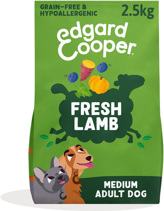 Edgard cooper adult hondenbrokken voor medium honden, verse lam, 2.5kg, graanvrij en hypoallergeen recept met natuurlijke ingrediënten, perfecte vezelbalans