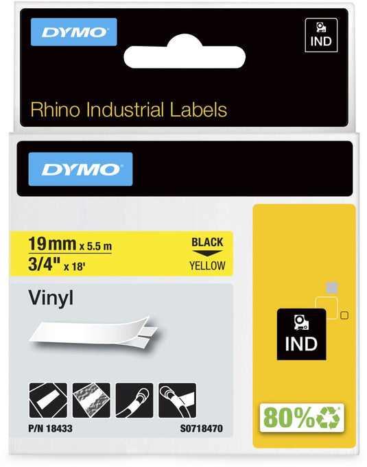 Tapes rhino dymo vinyl 19x5,5mm geel