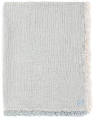 Jollein deken ledikant 120x120cm fringe stripe sea green ivory gots