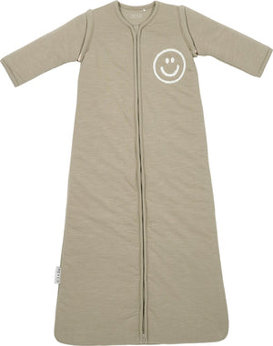 Meyco baby slub met smile applicatie baby slaapzak met afritsbare mouwen - taupe offwhite - 110cm - 2.5 tog