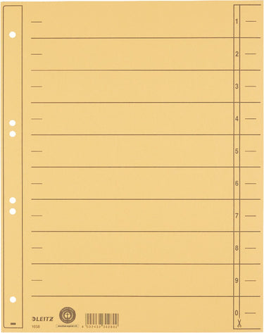 Leitz staffeltabblad karton - beschrijfbare tabs, 2 4-rings - voor ordners en ringbanden - geel