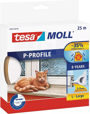 Tesa p-profil 05391-00100-02 afdichtingstape moll wit (l x b) 25 m x 9 mm 25 m