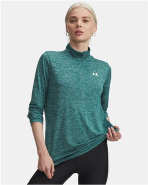 Under armour tech 1 2 zip- twist-grn dames sporttrui - rack groen - wit